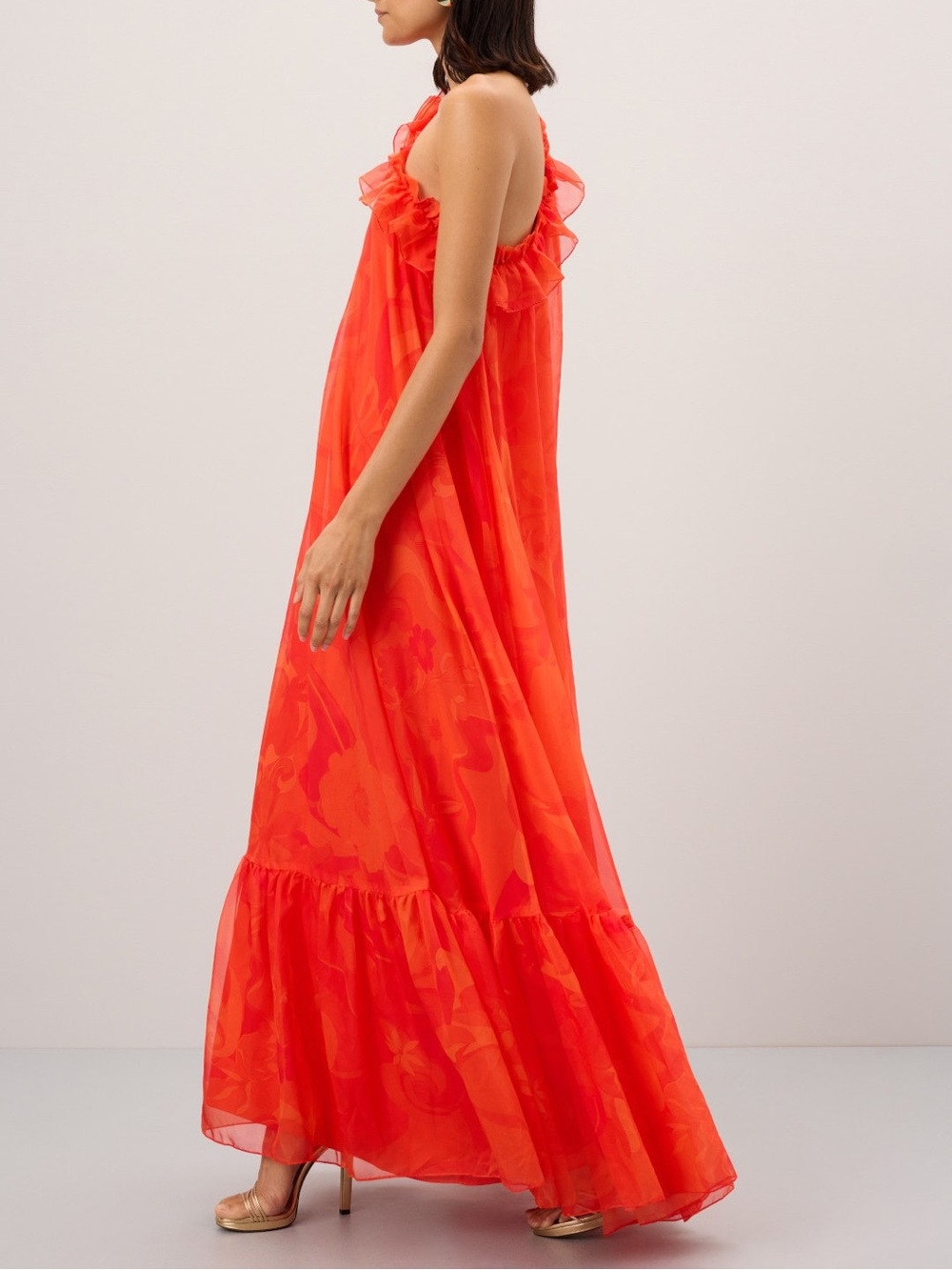 One Shoulder Rose Ruffle Maxi Dress - Picture 6 of 17